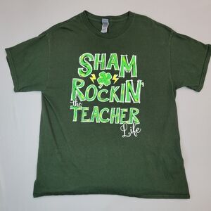 Teacher's Shirt St Patrick's Day Shamrockin The Teacher Life Size L